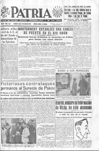 'Patria  : diario de Falange Española Tradicionalista y de las J.O.N.S.' - Año IX Número 2369  - 1944 Junio 29