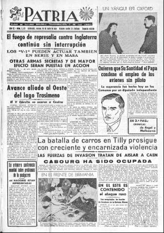 'Patria  : diario de Falange Española Tradicionalista y de las J.O.N.S.' - Año IX Número 2370 2ª ed. - 1944 Junio 30