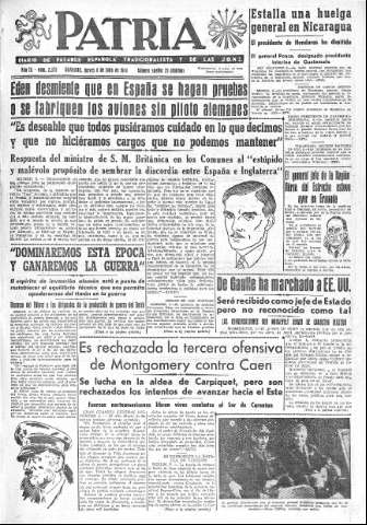 'Patria  : diario de Falange Española Tradicionalista y de las J.O.N.S.' - Año IX Número 2375  - 1944 Julio 06