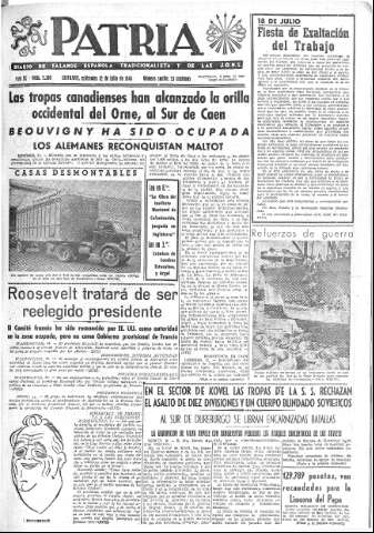 'Patria  : diario de Falange Española Tradicionalista y de las J.O.N.S.' - Año IX Número 2380  - 1944 Julio 12