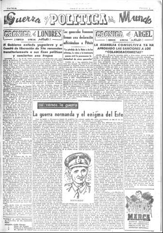 'Patria  : diario de Falange Española Tradicionalista y de las J.O.N.S.' - Año IX Número 2381  - 1944 Julio 13