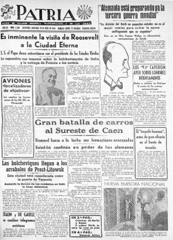 'Patria  : diario de Falange Española Tradicionalista y de las J.O.N.S.' - Año IX Número 2386 2ª ed. - 1944 Julio 19