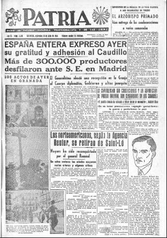 'Patria  : diario de Falange Española Tradicionalista y de las J.O.N.S.' - Año IX Número 2386  - 1944 Julio 19