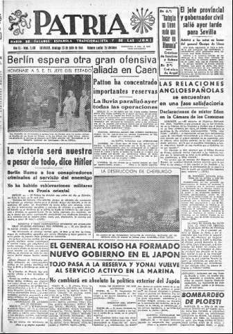 'Patria  : diario de Falange Española Tradicionalista y de las J.O.N.S.' - Año IX Número 2390  - 1944 Julio 23