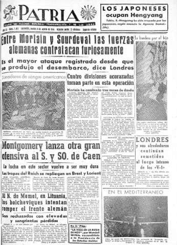 'Patria  : diario de Falange Española Tradicionalista y de las J.O.N.S.' - Año IX Número 2403 2ª ed. - 1944 Agosto 08