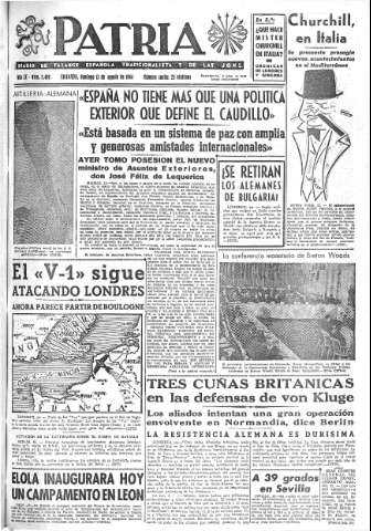 'Patria  : diario de Falange Española Tradicionalista y de las J.O.N.S.' - Año IX Número 2408  - 1944 Agosto 13
