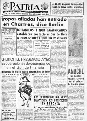 'Patria  : diario de Falange Española Tradicionalista y de las J.O.N.S.' - Año IX Número 2411 2ª ed. - 1944 Agosto 17