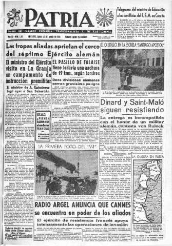 'Patria  : diario de Falange Española Tradicionalista y de las J.O.N.S.' - Año IX Número 2411  - 1944 Agosto 17