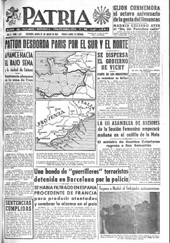 'Patria  : diario de Falange Española Tradicionalista y de las J.O.N.S.' - Año IX Número 2415  - 1944 Agosto 22