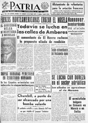 'Patria  : diario de Falange Española Tradicionalista y de las J.O.N.S.' - Año IX Número 2428 2ª ed. - 1944 Septiembre 06