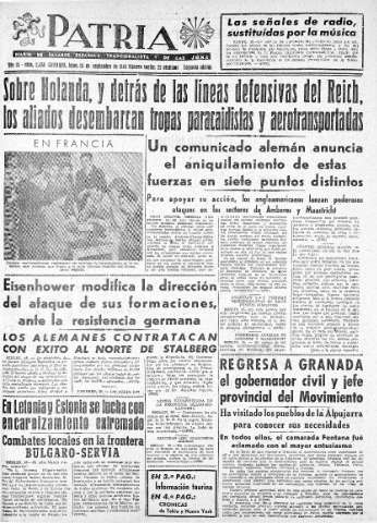 'Patria  : diario de Falange Española Tradicionalista y de las J.O.N.S.' - Año IX Número 2438 2ª ed. - 1944 Septiembre 18