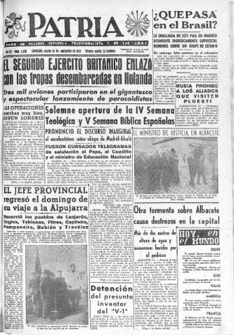 'Patria  : diario de Falange Española Tradicionalista y de las J.O.N.S.' - Año IX Número 2439  - 1944 Septiembre 19