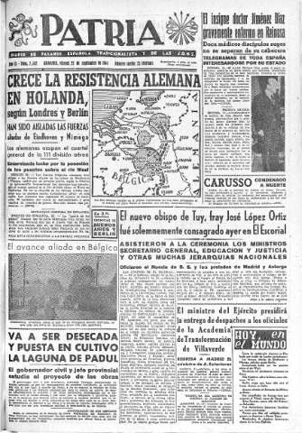 'Patria  : diario de Falange Española Tradicionalista y de las J.O.N.S.' - Año IX Número 2442  - 1944 Septiembre 22