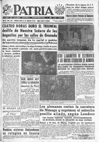 'Patria  : diario de Falange Española Tradicionalista y de las J.O.N.S.' - Año IX Número 2445  - 1944 Septiembre 26