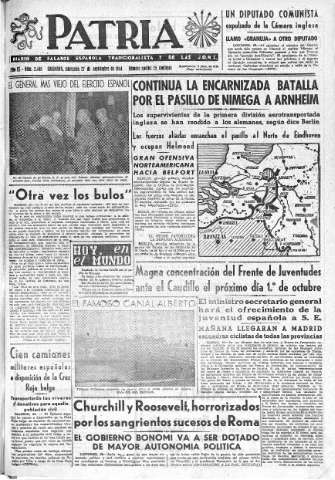 'Patria  : diario de Falange Española Tradicionalista y de las J.O.N.S.' - Año IX Número 2446  - 1944 Septiembre 27