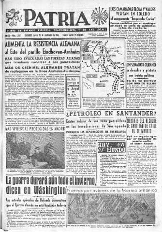 'Patria  : diario de Falange Española Tradicionalista y de las J.O.N.S.' - Año IX Número 2447  - 1944 Septiembre 28