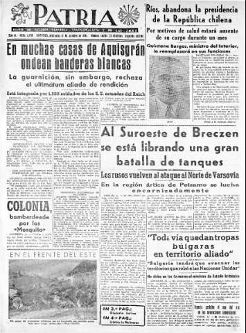 'Patria  : diario de Falange Española Tradicionalista y de las J.O.N.S.' - Año IX Número 2458 2ª ed. - 1944 Octubre 11