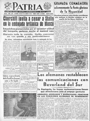 'Patria  : diario de Falange Española Tradicionalista y de las J.O.N.S.' - Año IX Número 2459 2ª ed. - 1944 Octubre 12