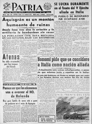 'Patria  : diario de Falange Española Tradicionalista y de las J.O.N.S.' - Año IX Número 2460 2ª ed. - 1944 Octubre 13