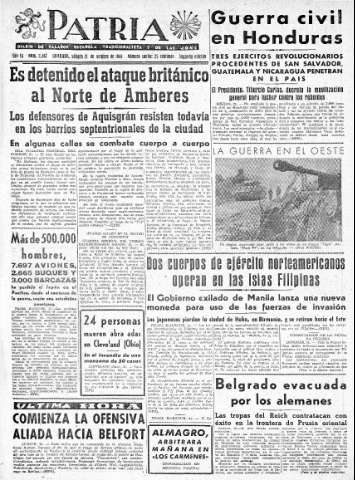'Patria  : diario de Falange Española Tradicionalista y de las J.O.N.S.' - Año IX Número 2467 2ª ed. - 1944 Octubre 21
