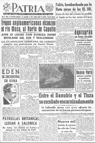 'Patria  : diario de Falange Española Tradicionalista y de las J.O.N.S.' - Año IX Número 2476 2ª ed. - 1944 Noviembre 01