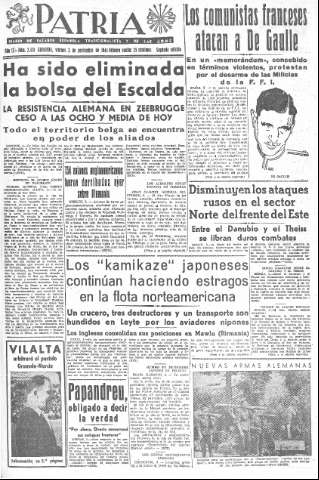 'Patria  : diario de Falange Española Tradicionalista y de las J.O.N.S.' - Año IX Número 2478 2ª ed. - 1944 Noviembre 03