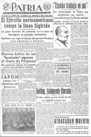 'Patria  : diario de Falange Española Tradicionalista y de las J.O.N.S.' - Año IX Número 2480 2ª ed. - 1944 Noviembre 06