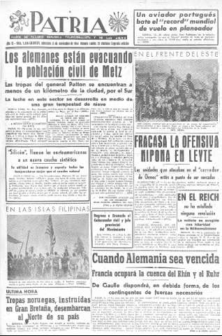 'Patria  : diario de Falange Española Tradicionalista y de las J.O.N.S.' - Año IX Número 2486 2ª ed. - 1944 Noviembre 15