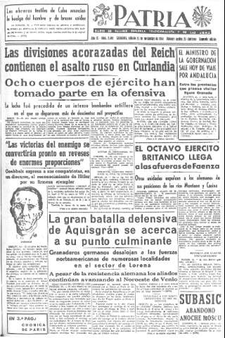 'Patria  : diario de Falange Española Tradicionalista y de las J.O.N.S.' - Año IX Número 2495 2ª ed. - 1944 Noviembre 25
