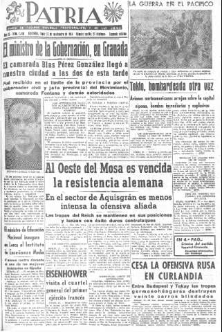 'Patria  : diario de Falange Española Tradicionalista y de las J.O.N.S.' - Año IX Número 2496 2ª ed. - 1944 Noviembre 27