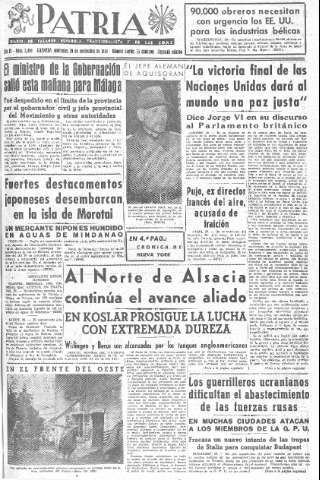 'Patria  : diario de Falange Española Tradicionalista y de las J.O.N.S.' - Año IX Número 2498 2ª ed. - 1944 Noviembre 29