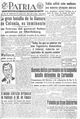 'Patria  : diario de Falange Española Tradicionalista y de las J.O.N.S.' - Año IX Número 2499 2ª ed. - 1944 Noviembre 30