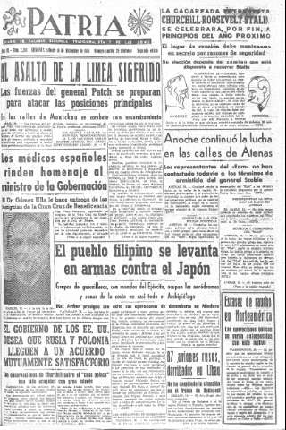 'Patria  : diario de Falange Española Tradicionalista y de las J.O.N.S.' - Año IX Número 2513 2ª ed. - 1944 Diciembre 16