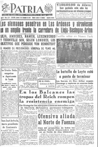 'Patria  : diario de Falange Española Tradicionalista y de las J.O.N.S.' - Año IX Número 2517 2ª ed. - 1944 Diciembre 21