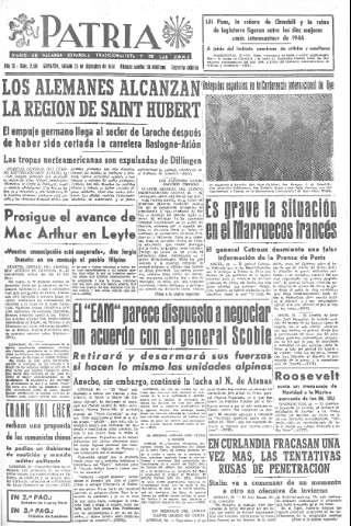'Patria  : diario de Falange Española Tradicionalista y de las J.O.N.S.' - Año IX Número 2519 2ª ed. - 1944 Diciembre 23