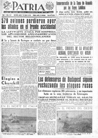 'Patria  : diario de Falange Española Tradicionalista y de las J.O.N.S.' - Año X Número 2527 2ª ed. - 1945 Enero 02