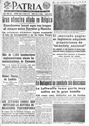 'Patria  : diario de Falange Española Tradicionalista y de las J.O.N.S.' - Año X Número 2529 2ª ed. - 1945 Enero 04