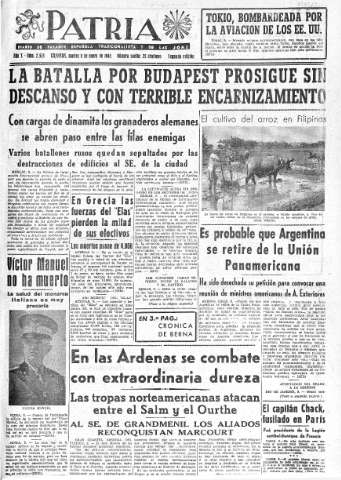 'Patria  : diario de Falange Española Tradicionalista y de las J.O.N.S.' - Año X Número 2533 2ª ed. - 1945 Enero 09