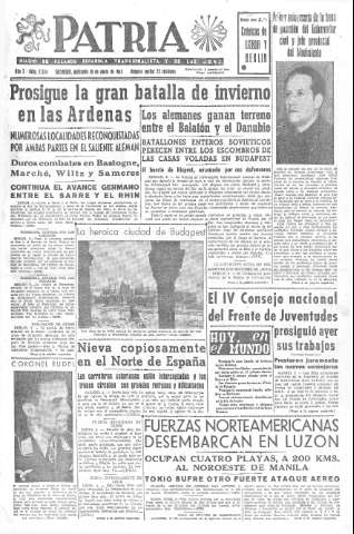 'Patria  : diario de Falange Española Tradicionalista y de las J.O.N.S.' - Año X Número 2534  - 1945 Enero 10