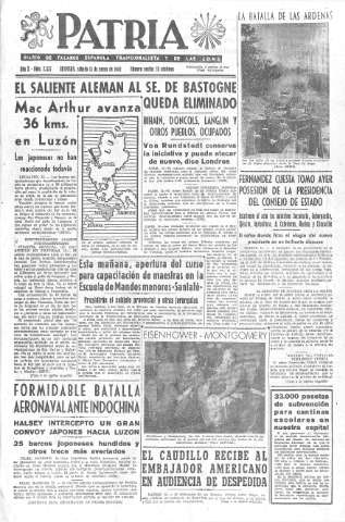 'Patria  : diario de Falange Española Tradicionalista y de las J.O.N.S.' - Año X Número 2537  - 1945 Enero 13