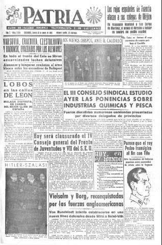 'Patria  : diario de Falange Española Tradicionalista y de las J.O.N.S.' - Año X Número 2541  - 1945 Enero 18