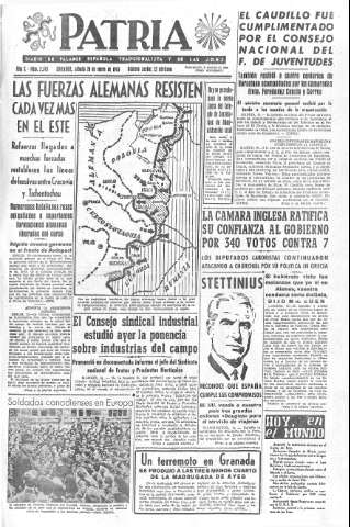 'Patria  : diario de Falange Española Tradicionalista y de las J.O.N.S.' - Año X Número 2543  - 1945 Enero 20