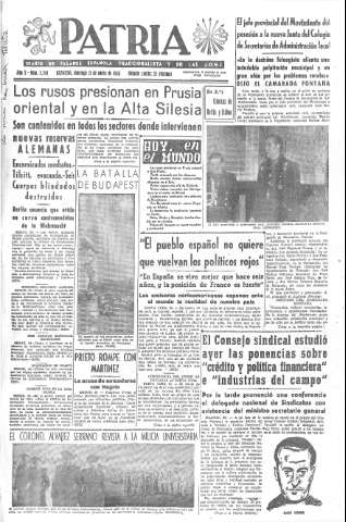 'Patria  : diario de Falange Española Tradicionalista y de las J.O.N.S.' - Año X Número 2544  - 1945 Enero 21
