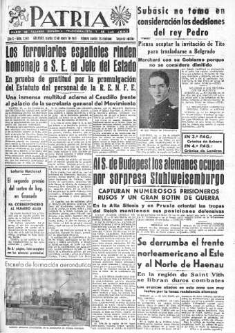 'Patria  : diario de Falange Española Tradicionalista y de las J.O.N.S.' - Año X Número 2545 2ª ed. - 1945 Enero 23
