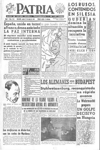 'Patria  : diario de Falange Española Tradicionalista y de las J.O.N.S.' - Año X Número 2545  - 1945 Enero 23