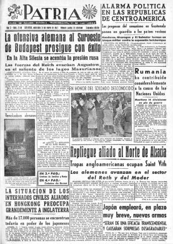 'Patria  : diario de Falange Española Tradicionalista y de las J.O.N.S.' - Año X Número 2546 2ª ed. - 1945 Enero 24