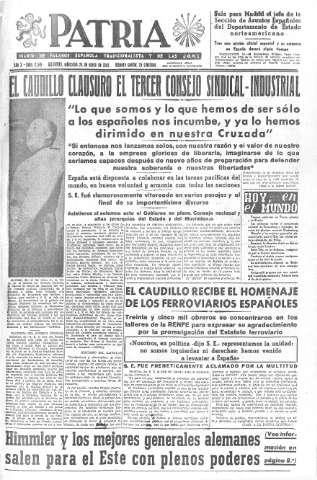 'Patria  : diario de Falange Española Tradicionalista y de las J.O.N.S.' - Año X Número 2546  - 1945 Enero 24