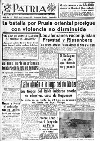 'Patria  : diario de Falange Española Tradicionalista y de las J.O.N.S.' - Año X Número 2547 2ª ed. - 1945 Enero 25