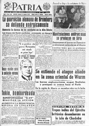 'Patria  : diario de Falange Española Tradicionalista y de las J.O.N.S.' - Año X Número 2549 2ª ed. - 1945 Enero 27