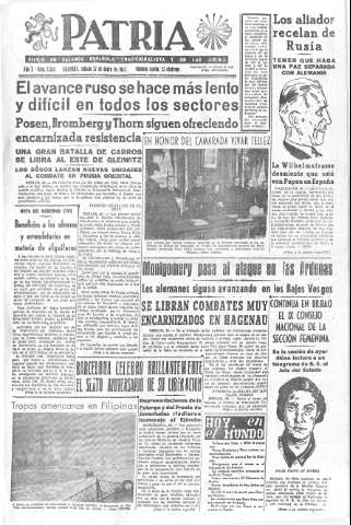 'Patria  : diario de Falange Española Tradicionalista y de las J.O.N.S.' - Año X Número 2549  - 1945 Enero 27